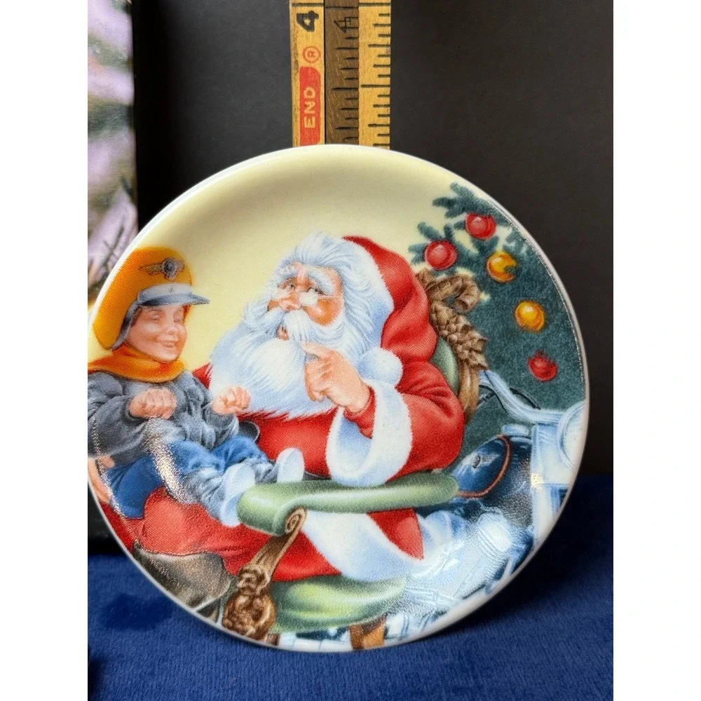 Harley Davidson, mini plate ornament‎ wall hanger plaquewishing with Santa